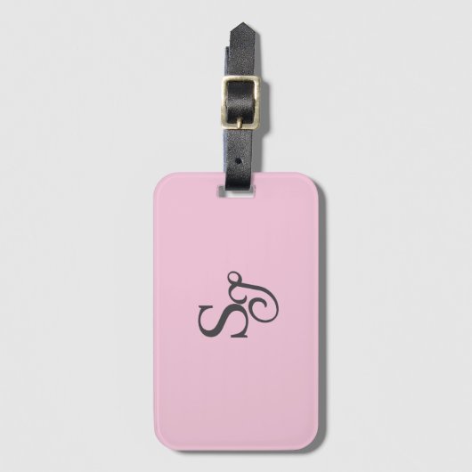 Étiquette À Bagage Gray script initial monogram pink (Devant Vertical)