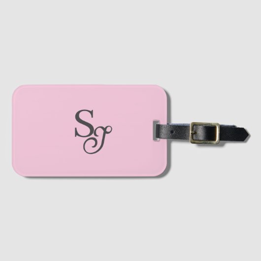 Étiquette À Bagage Gray script initial monogram pink (Devant Horizontal)