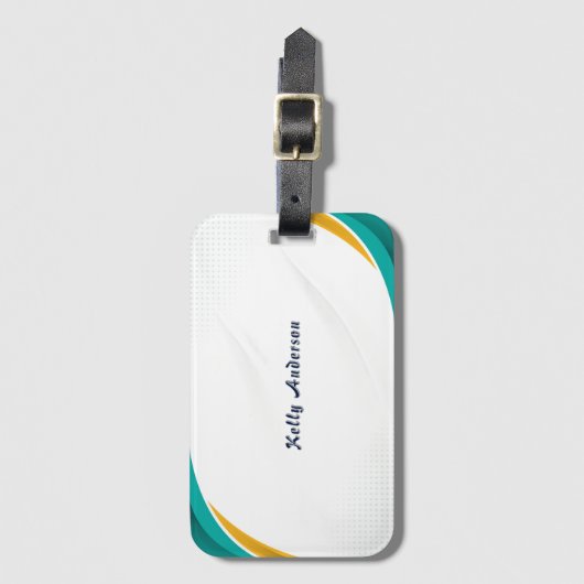 Étiquette À Bagage Green and Yellow Modern Pattern with Custom Sign (Devant Vertical)