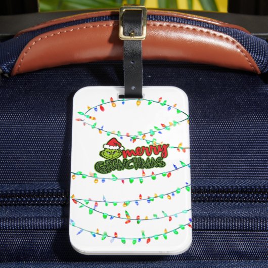 Étiquette À Bagage Green Christmas Creature with Holiday Lights (Insitu Rectoal 2)