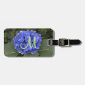 Étiquette À Bagage Green Monogram Blue Hydrangea Floral (Devant horizontal)