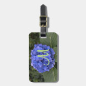 Étiquette À Bagage Green Monogram Blue Hydrangea Floral (Devant Vertical)