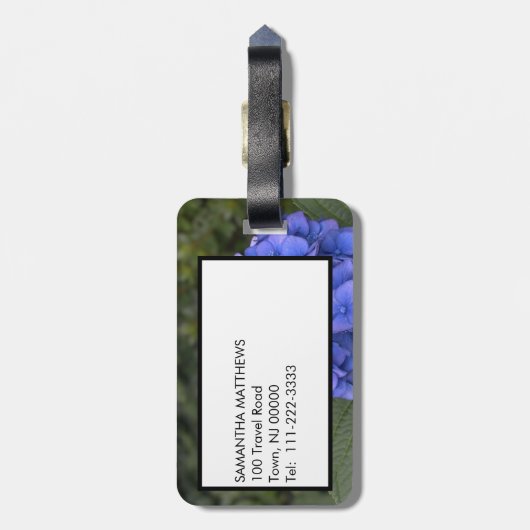 Étiquette À Bagage Green Monogram Blue Hydrangea Floral (Dos Vertical)