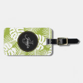 Étiquette À Bagage Green Palm Feuille Rainforest Motif Monogram (Devant horizontal)