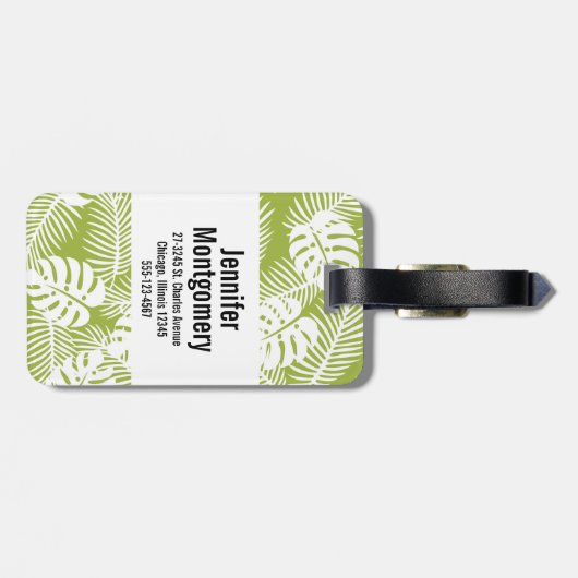 Étiquette À Bagage Green Palm Feuille Rainforest Motif Monogram (Dos horizontal)