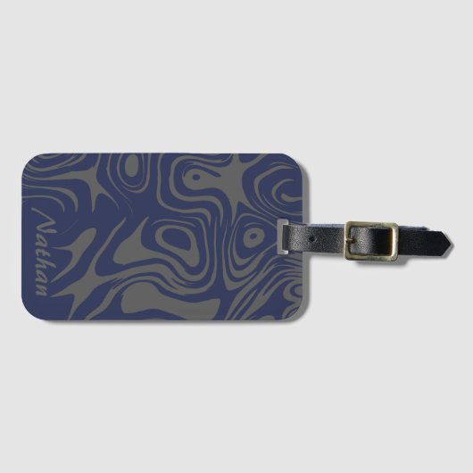 Étiquette À Bagage Grey Blue Abstract Liquid Pattern Personalised (Devant Horizontal)