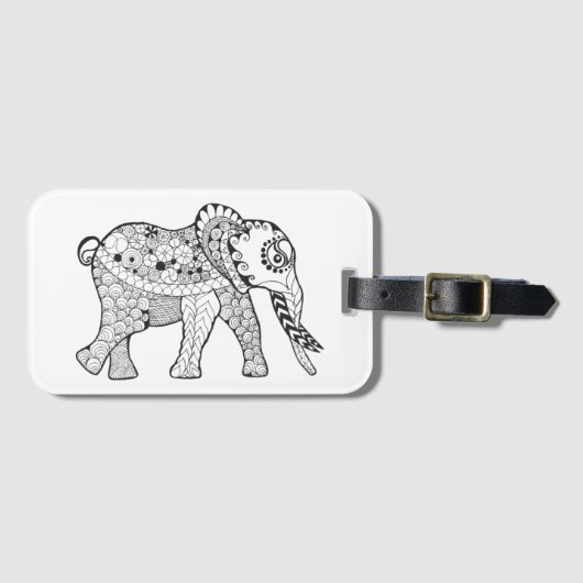Étiquette À Bagage Griffonnage d'éléphant (Devant Horizontal)