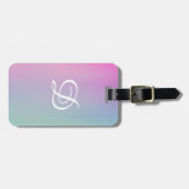 Étiquette À Bagage Grille dégradé rose simple initial (Devant horizontal)