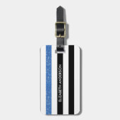 Étiquette À Bagage Grilles noires modernes FAUX Blue Glitz et nom (Devant Vertical)