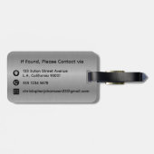 Étiquette À Bagage Gris argenté Métal brossé Noir Gras Monogrammé (Dos horizontal)