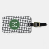 Étiquette À Bagage Gris Blanc Vert Houndstooth Motif Monogramme (Devant horizontal)