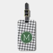 Étiquette À Bagage Gris Blanc Vert Houndstooth Motif Monogramme (Devant Vertical)