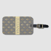 Étiquette À Bagage Gris de graines de pavot moderne et d'abeille de l (Devant Horizontal)