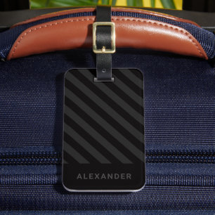 Étiquette À Bagage Gris et noir modernes Gris simples rayures