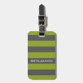 Étiquette À Bagage Gris et vert citron vert avec nom personnalisé (Devant Vertical)