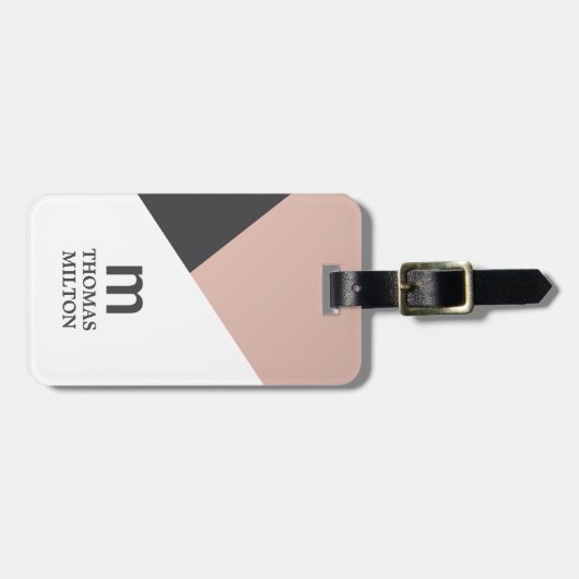 Étiquette À Bagage Gris géométrique moderne Blanc Faux Or (Devant horizontal)