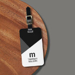 Étiquette À Bagage Gris géométrique moderne noir<br><div class="desc">Conception moderne personnalisable de porte-bagages avec monogramme audacieux et arrière - plan géométrique.</div>