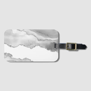 Étiquette À Bagage Gris Marbre blanc Agate simple étincelle d'argent