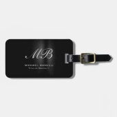 Étiquette À Bagage Gris noir monogramme de script (Devant horizontal)