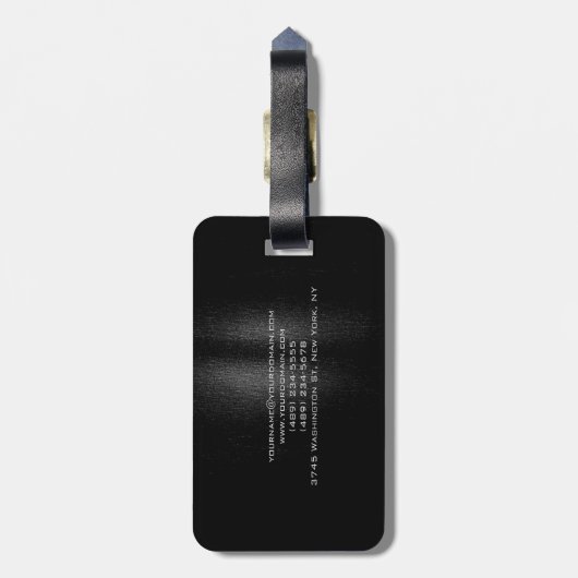 Étiquette À Bagage Gris noir monogramme de script (Dos Vertical)
