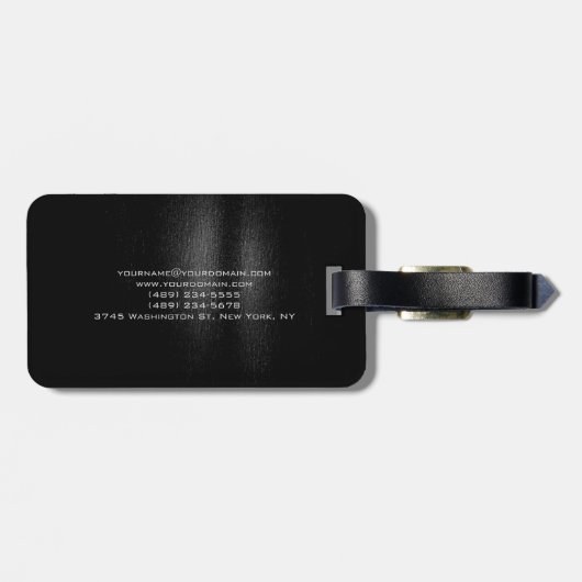 Étiquette À Bagage Gris noir monogramme de script (Dos horizontal)