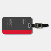 Étiquette À Bagage Gris Vertical Rouge Bande Élégante Plaque Moderne (Devant horizontal)