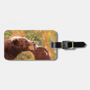 Étiquette À Bagage Grizzly Bear Mom and Cub Painting - Wildlife Art