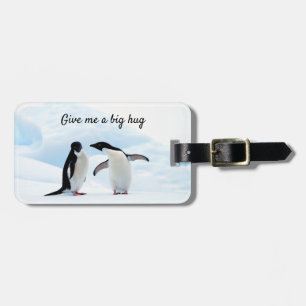 Étiquette À Bagage Gros câlin Penguin sur la glace photo avec texte