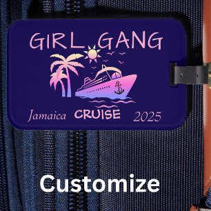 Étiquette À Bagage Groupe de filles en CROISIÈRE Bleu/Pink Tropical