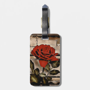 Étiquette À Bagage Grunge Distressed Barne Bois Rustique Rose rouge