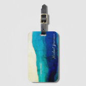 Étiquette À Bagage Grunge Signature Cool Turquoise et Océan Bleu Mer (Devant Vertical)