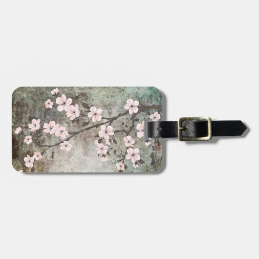 Étiquette À Bagage Grunge texture cerise fleurs (Devant horizontal)