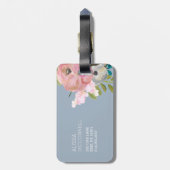 Étiquette À Bagage Guingan floral et bleu d'aquarelle avec le (Dos Vertical)