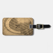 Étiquette À Bagage Guitare acoustique de sépia monogramme (Devant horizontal)