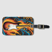 Étiquette À Bagage Guitare électrique en flammes vives (Devant Horizontal)