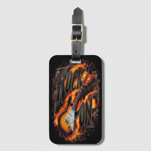 Étiquette À Bagage Guitare électrique flamboyante avec texte gras (Devant Vertical)