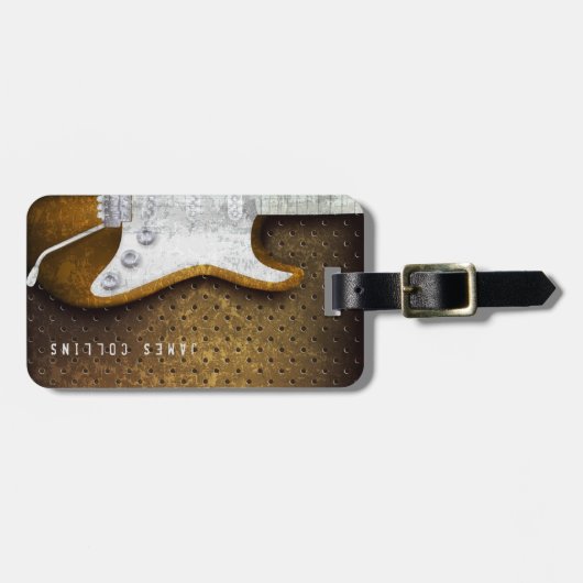 Étiquette À Bagage Guitare électrique grunge en métal frais (Devant horizontal)