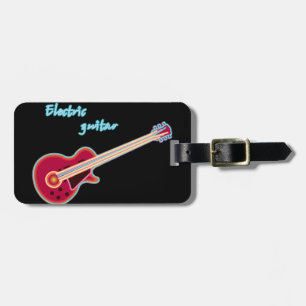 Étiquette À Bagage Guitare électrique néon musique rock rétro 80