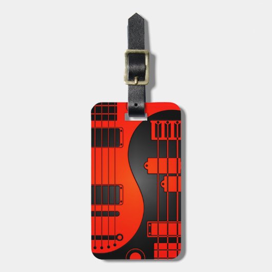 Étiquette À Bagage Guitare et Yin bas Yang rouge et noir (Devant Vertical)