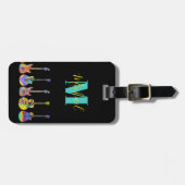 Étiquette À Bagage Guitare psychédélique musicien monogramme (Devant horizontal)