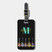 Étiquette À Bagage Guitare psychédélique musicien monogramme (Devant Vertical)