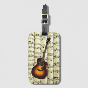 Étiquette À Bagage Guitare Sur Partition Roulée ~