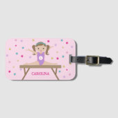 Étiquette À Bagage Gymnaste mignonne avec cheveux Brown et étoiles de (Devant Horizontal)