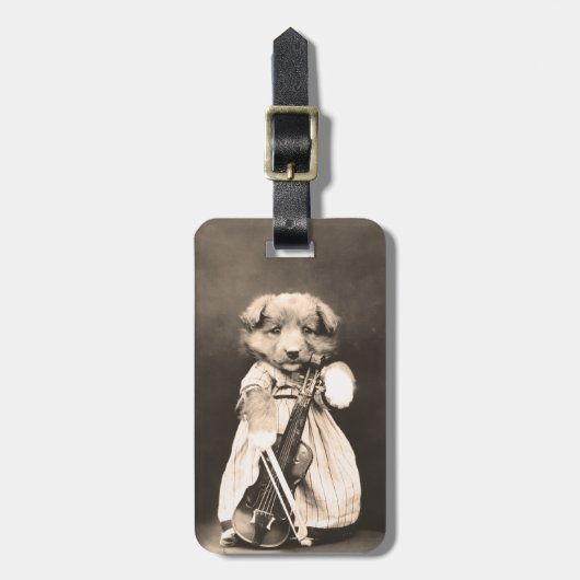 Étiquette À Bagage Habillé chiot avec le violon (Devant Vertical)