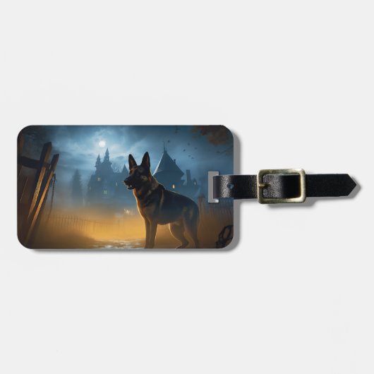 Étiquette À Bagage Halloween berger allemand effroi (Devant horizontal)