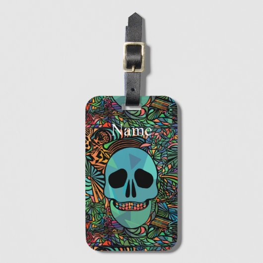 Étiquette À Bagage Halloween Hippie Skull Thunder_cove (Devant Vertical)