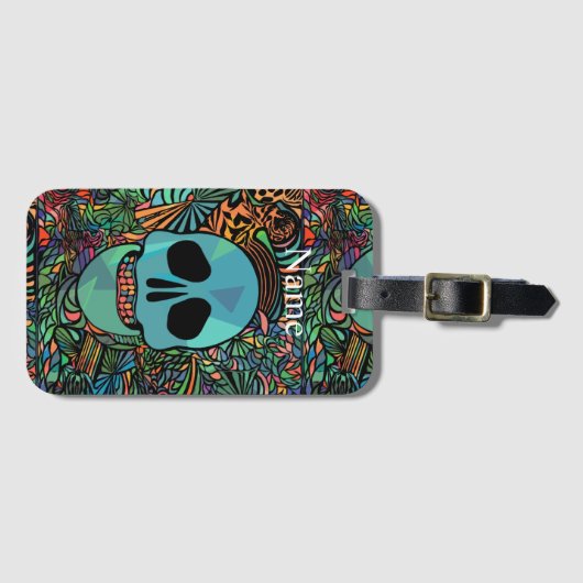 Étiquette À Bagage Halloween Hippie Skull Thunder_cove (Devant Horizontal)