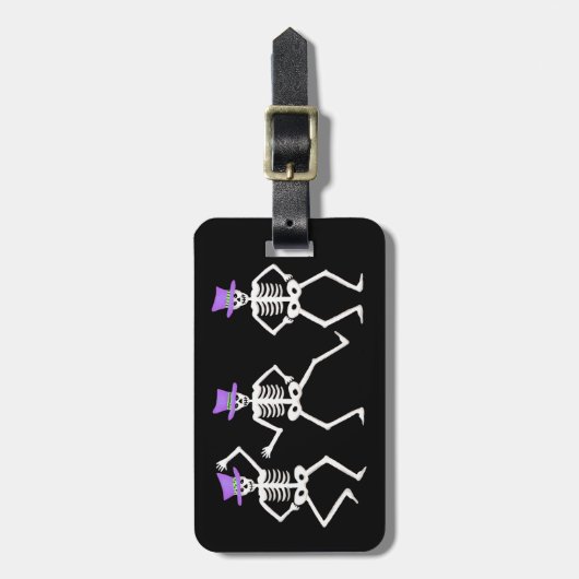 Étiquette À Bagage Halloween Whimsy Dancing Skeletons Purple Top Chap (Devant Vertical)