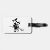 Étiquette À Bagage Halloween Witch and Clown Riding Broomstick (Dos horizontal)