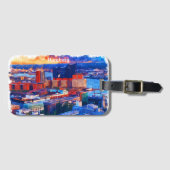 Étiquette À Bagage Hambourg Allemagne Vue ville Aquarelle (Devant Horizontal)